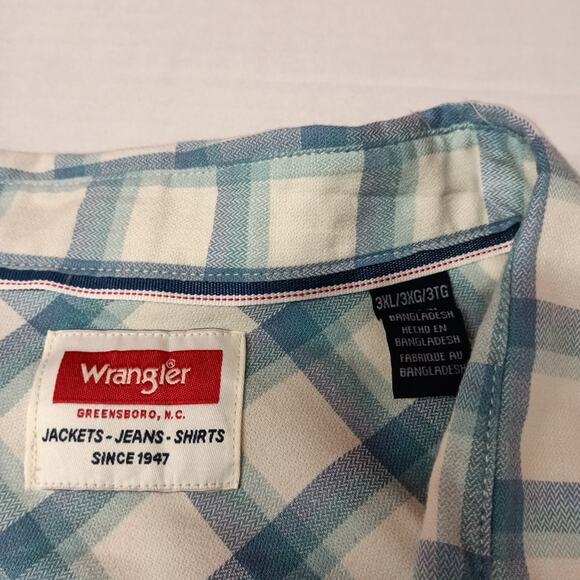 Wrangler Cowboy Wash Twill Shirt Men's 3XL Nile Blue Checker - Picture 4 of 8